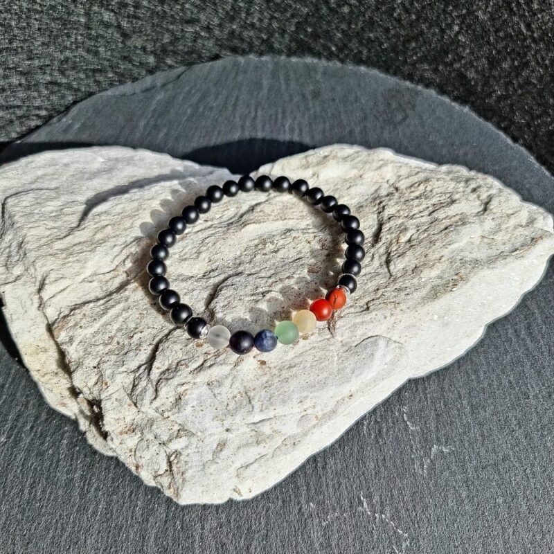 Bracelet 7 Chakras Onyx mat 925