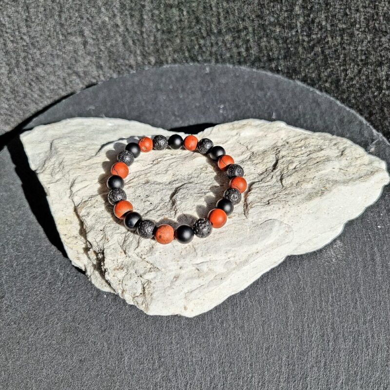 Bracelet Jaspe Rouge avec Pierre de Lave et Onyx mat