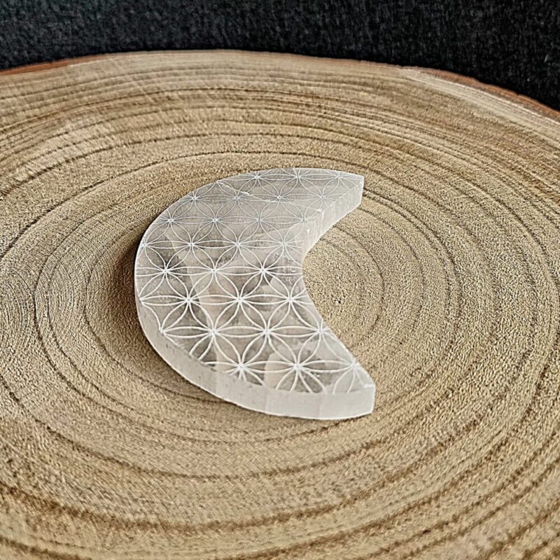 Moon Flower of Life Selenite Plaque