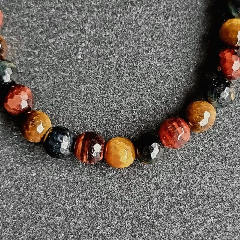 Bracelet Tiger Eye with Bull's Eye and Brilliant Faceted Falcon Eye