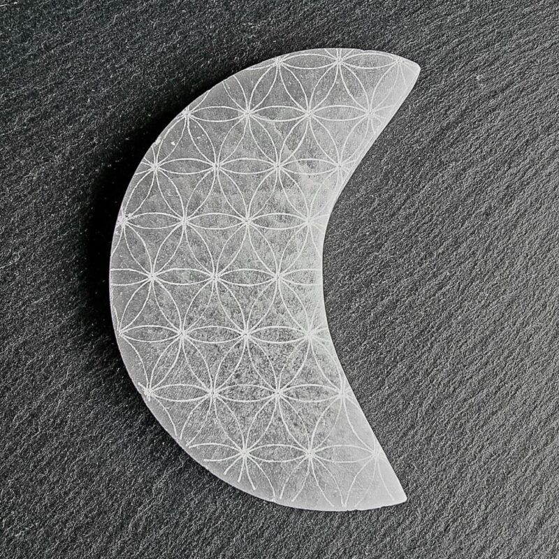 Moon Flower of Life Selenite Plaque