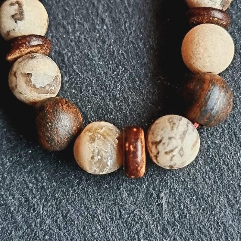 Bracelet Jaspe Chrysanthème avec Bronzite et perles de noix de coco mat