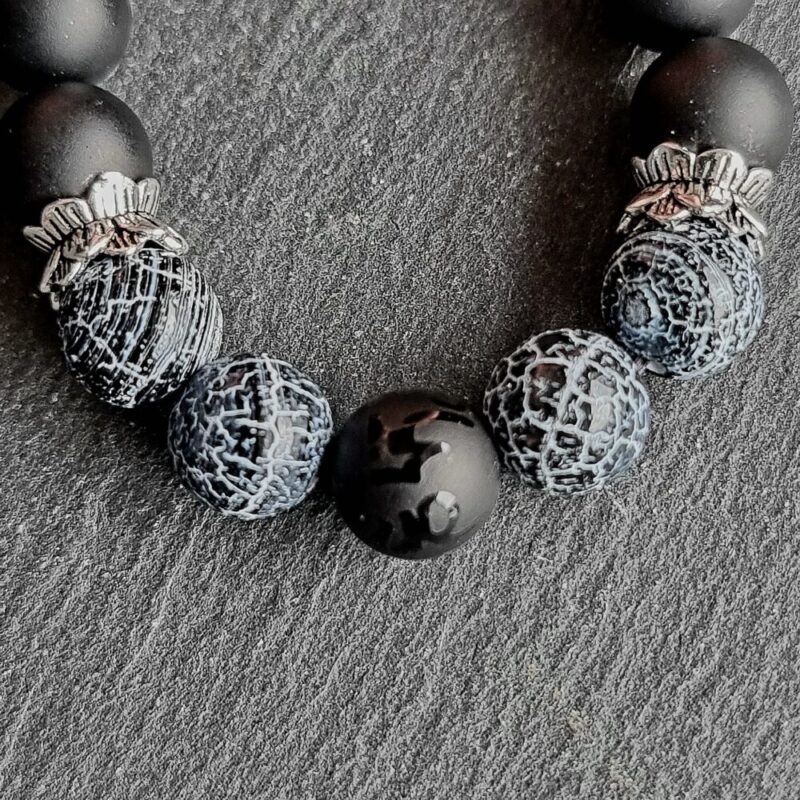 Bracelet Onyx mat avec Agate History brillante 925 argent