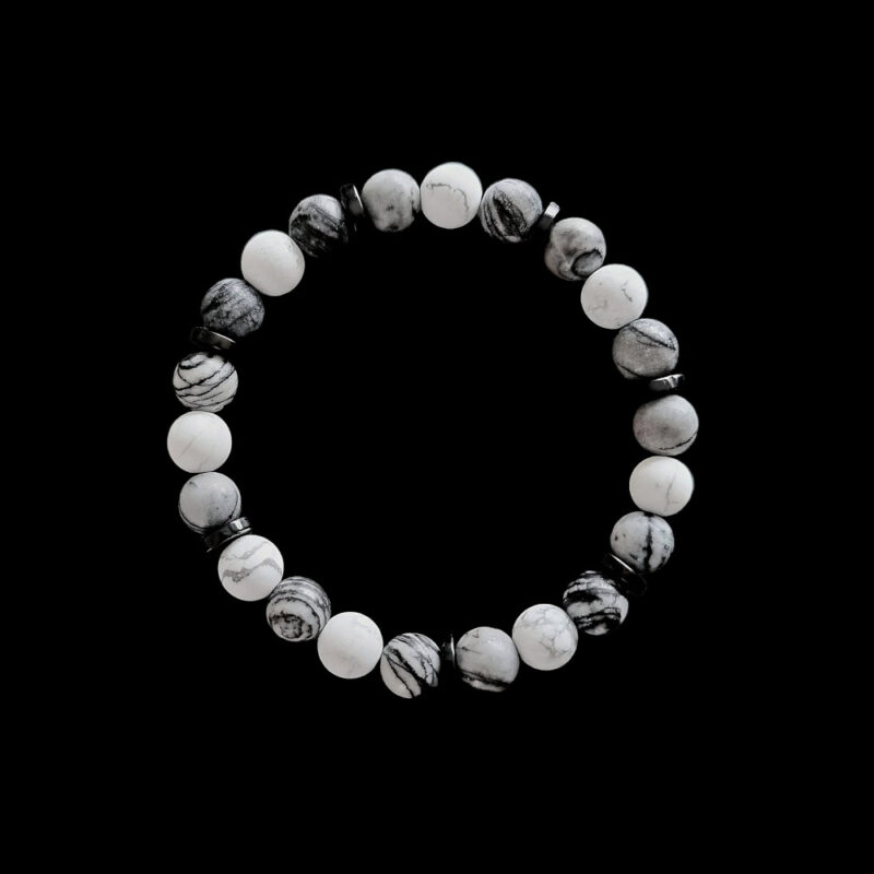 Howlite matt Armband mit Picasso Jaspis + Kokosnuss Perlen matt