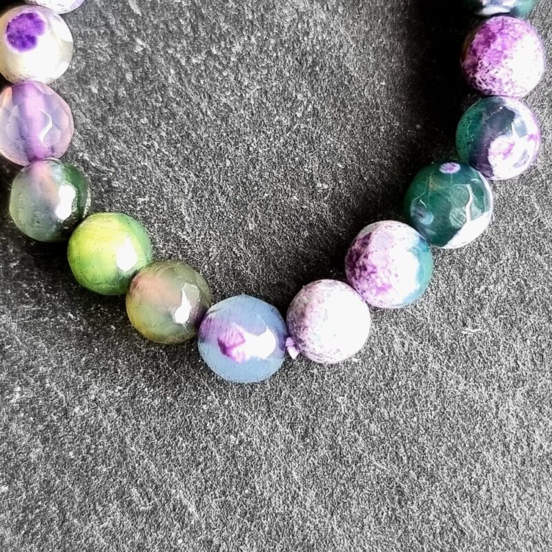 Bracelet Agate teintée Violette et Verte facettée Brillante