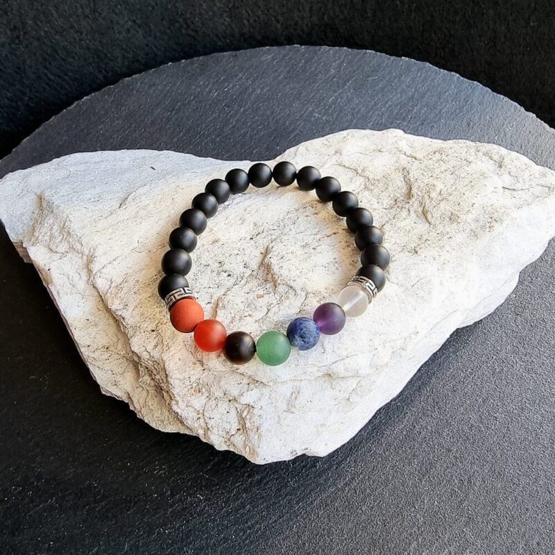 Bracelet 7 Chakras Onyx mat 925