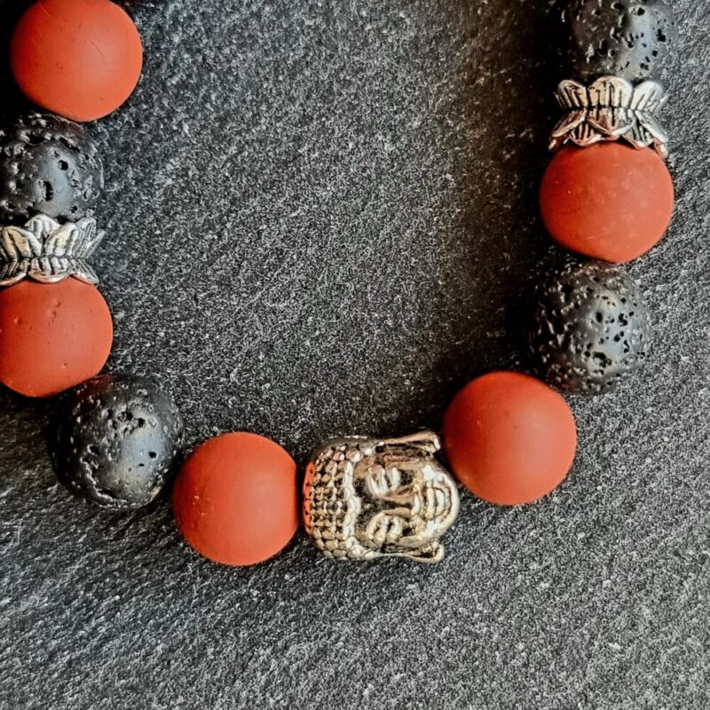 Red Jasper Bracelet with Lava Stone and Buddha 925