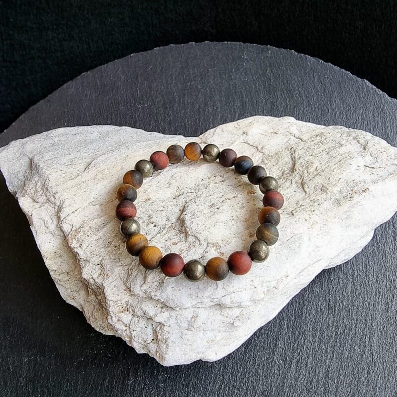 Bracelet Tiger Eye Bull's Eye Matte and Bright Pyrite