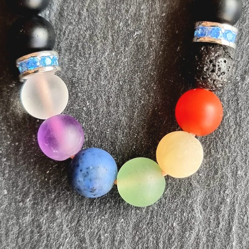 7 Chakras Bracelet Onyx matt with 925 Silver Blue