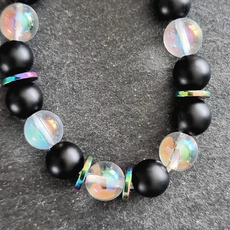 Bracelet Onyx mat avec Angel Aura Brillant et Hématite