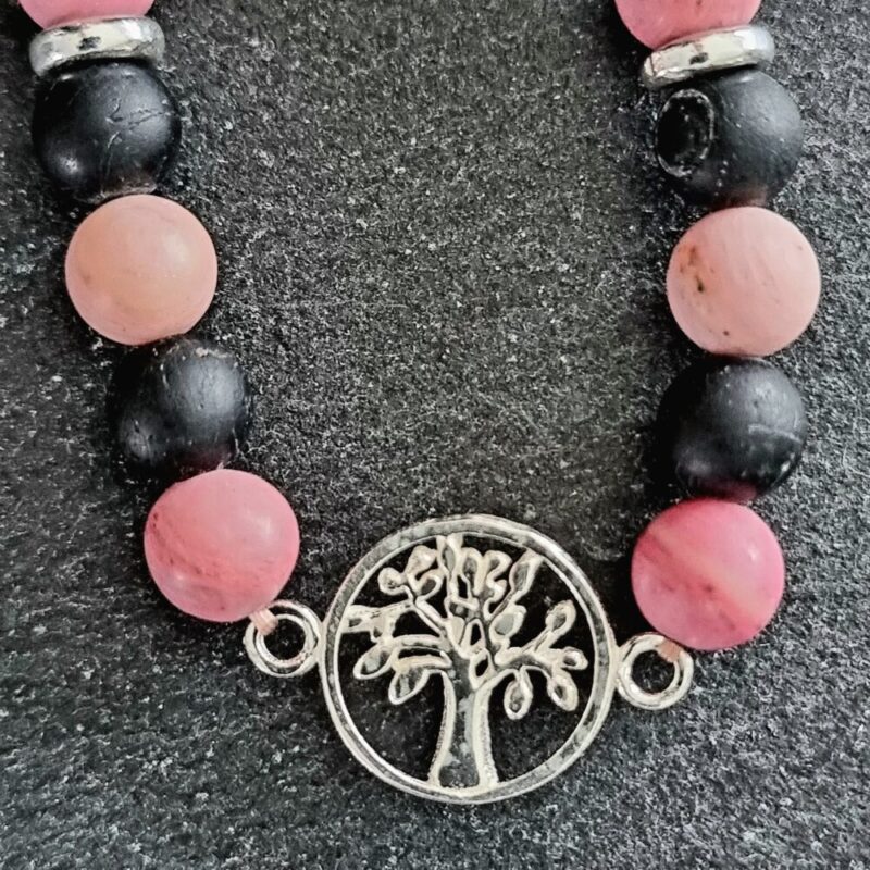 Tree of life bracelet Onyx matt with Rhodonite matt 925 silver