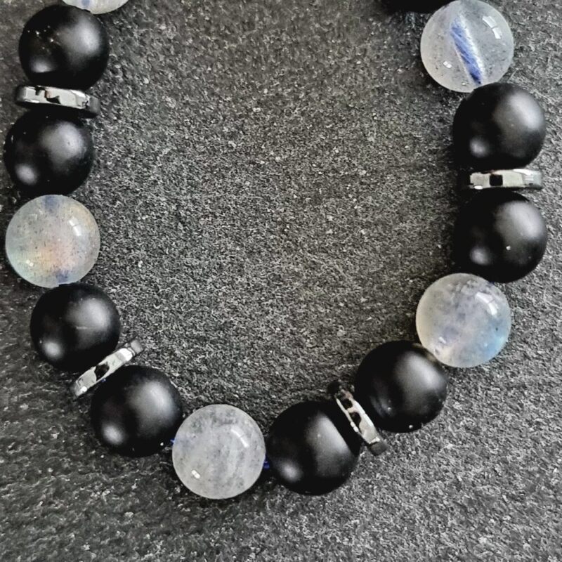 Matte Onyx with Brilliant Labradorite and Hematite Bracelet