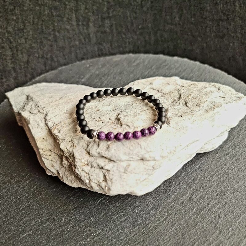 Bracelet Onyx mat avec Agate History Violette Brillante