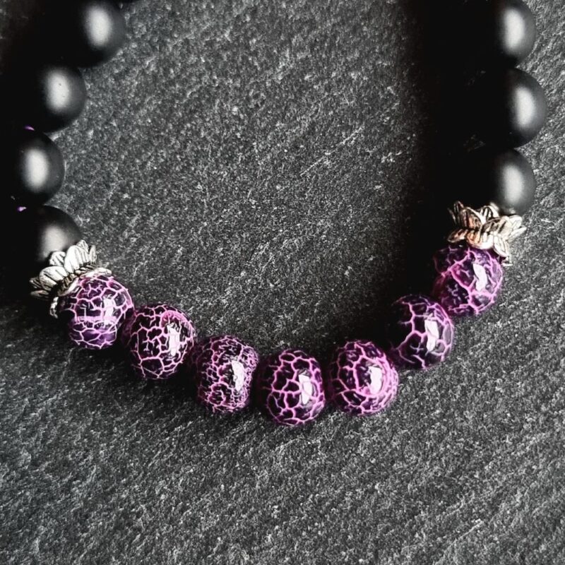 Bracelet Onyx mat avec Agate History Violet Brillant