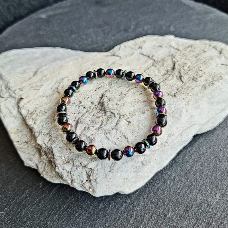 Black Brilliant Tourmaline Bracelet with Brilliant Hematite