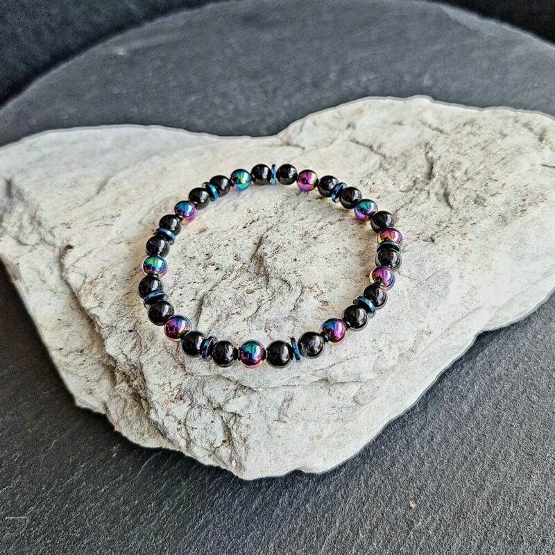 Bracelet Tourmaline Noir Brillante avec Hématite Brillante