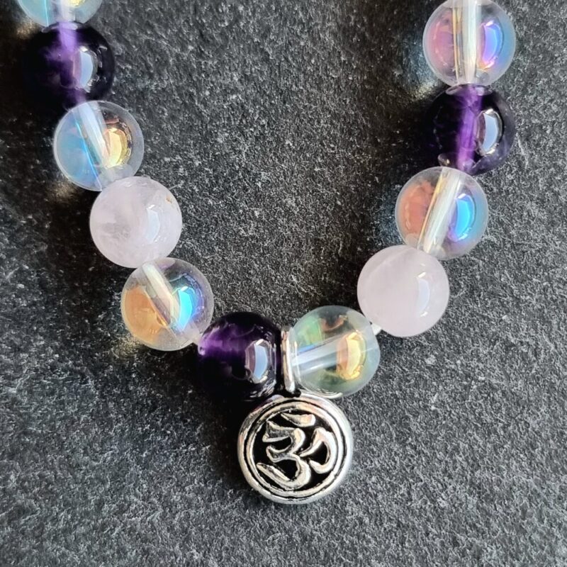 Armband aus glänzendem Amethyst und glänzendem Angel Aura mit glänzendem Rosenquarz 925 Silber