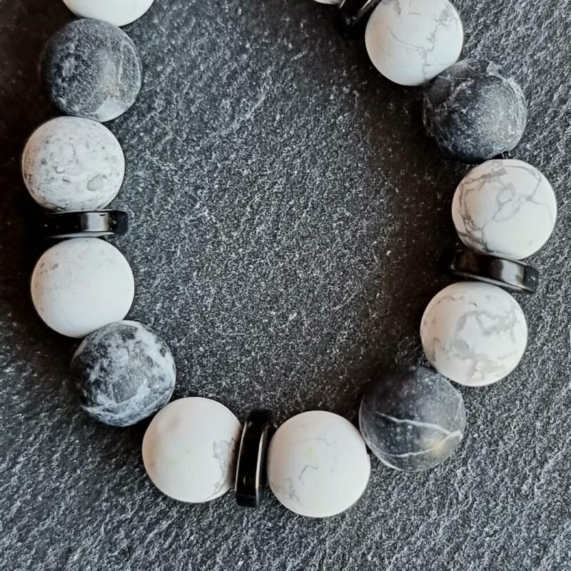 Bracelet Howlite mat avec Jaspe Marbre Zébré mat et Bois de noix de coco mat