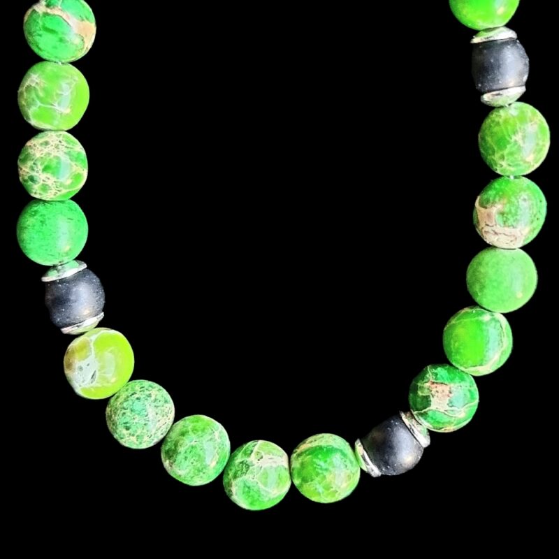 Bracelet Jaspe Impérial Vert et Onyx mat avec fermoir 925