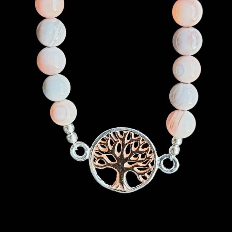 Bracelet arbre de vie Agate du Botswana avec fermoir 925 or rosé