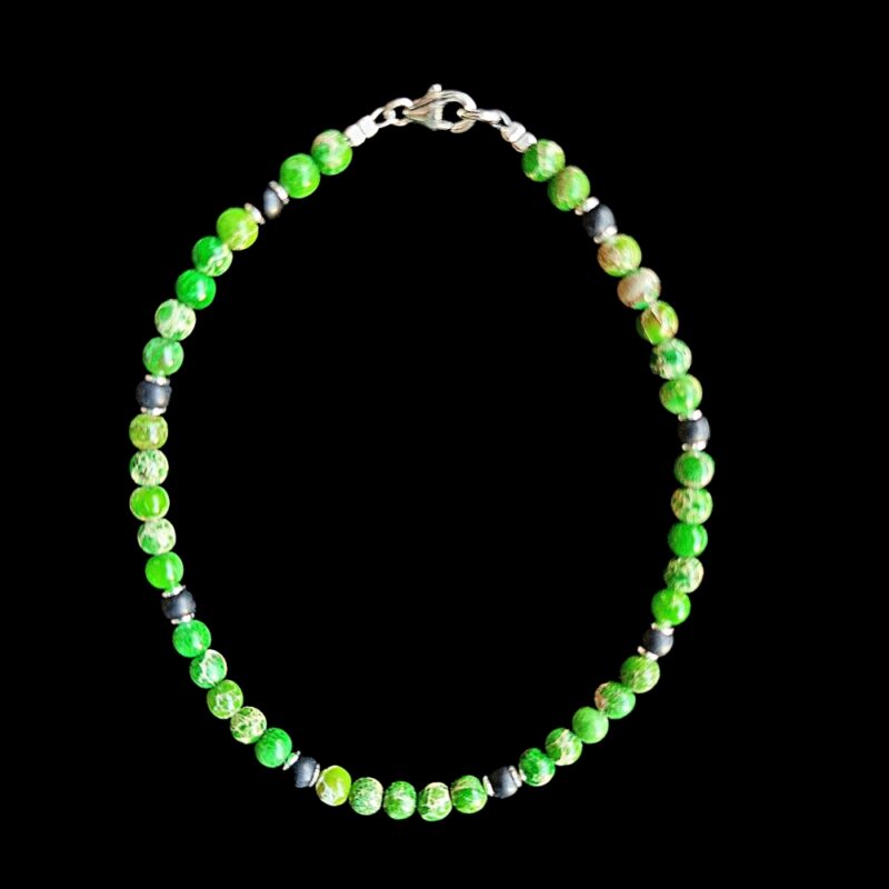 Bracelet Jaspe Impérial Vert et Onyx mat avec fermoir 925