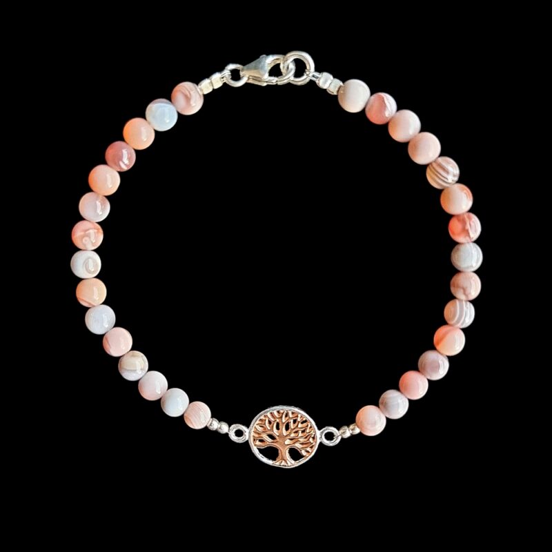 Bracciale Rosy Tree of Life con agata rosa brillante del Botswana e chiusura 925