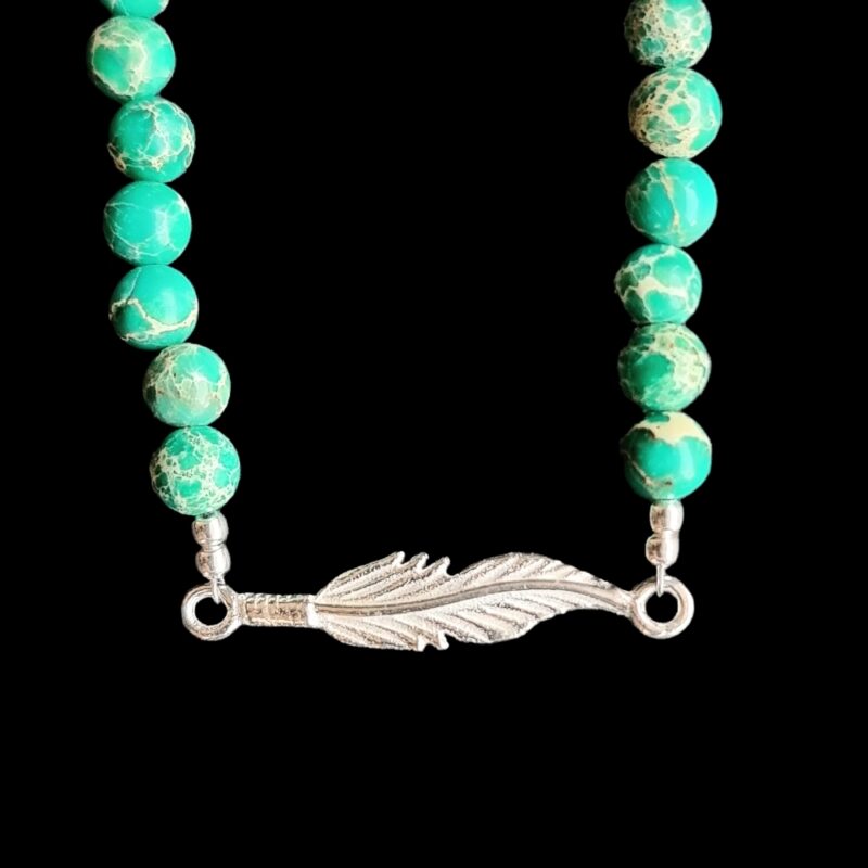 Feather bracelet with Brilliant Emerald Imperial Jasper and 925 clasp