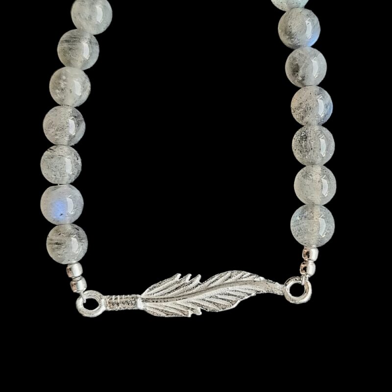 Bracelet Plume avec Labradorite Brillante et fermoir 925