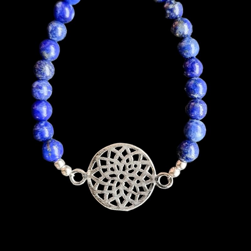 Blume des Lebens Armband mit glänzendem Lapis-Lazuli und 925er Verschluss