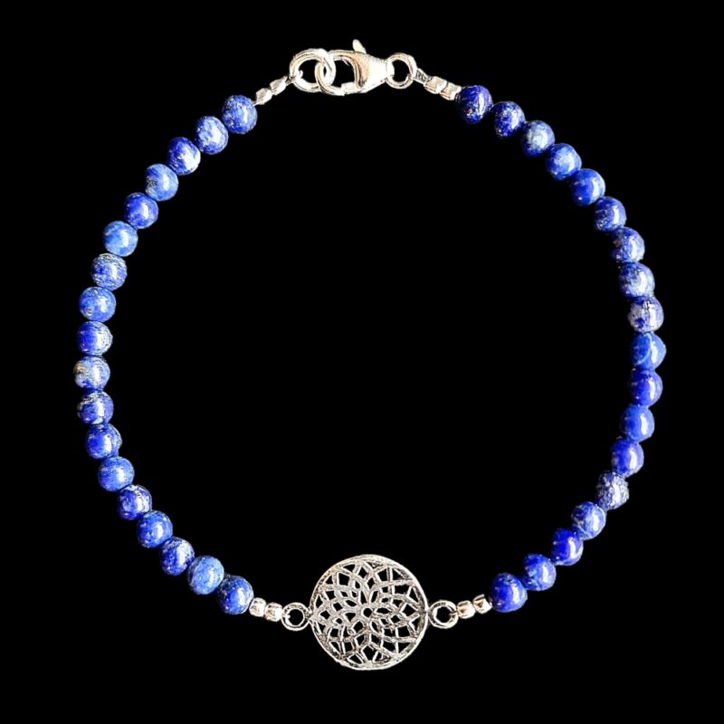 Blume des Lebens Armband mit glänzendem Lapis-Lazuli und 925er Verschluss