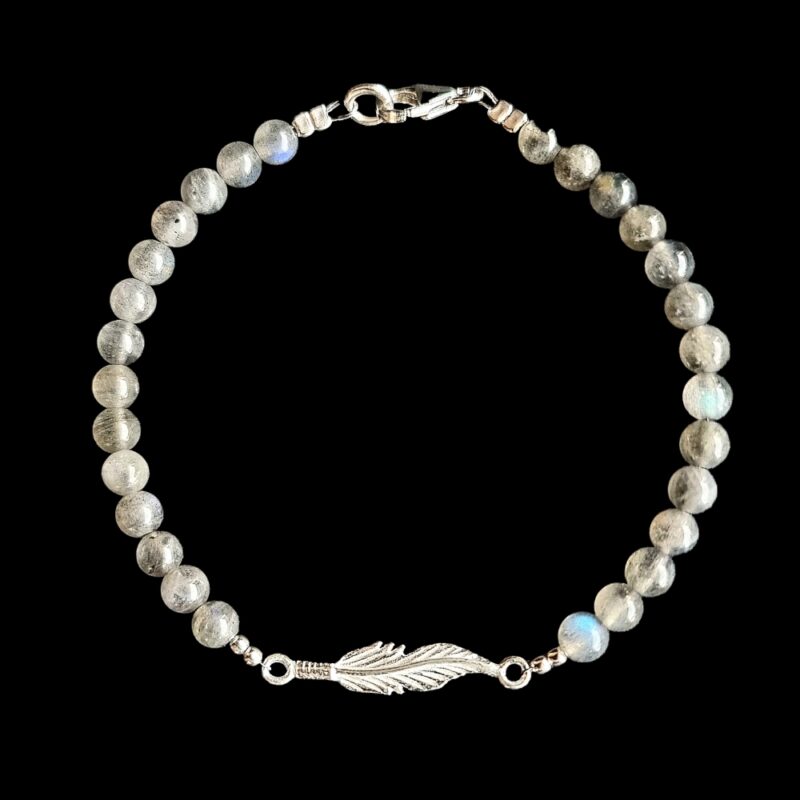 Bracelet Plume avec Labradorite Brillante et fermoir 925