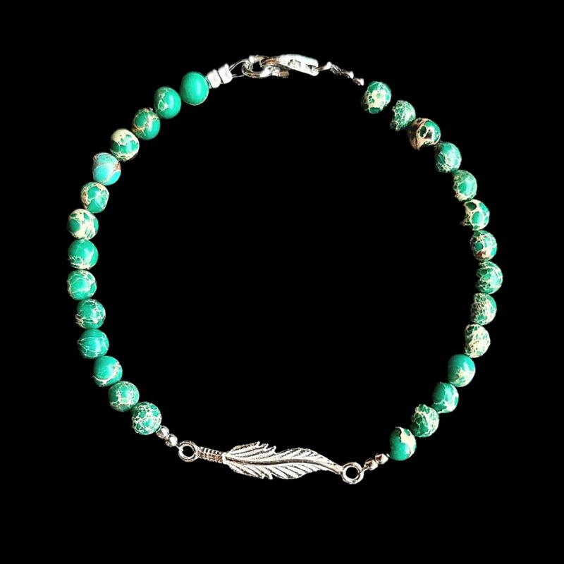 Bracelet Plume avec Jaspe Impérial Emeraude Brillant et fermoir 925