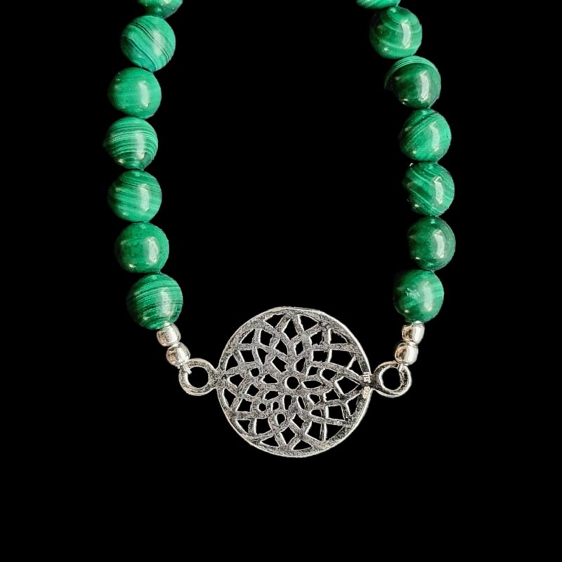 Bracelet Fleur de Vie avec Malachite Brillante et fermoir 925