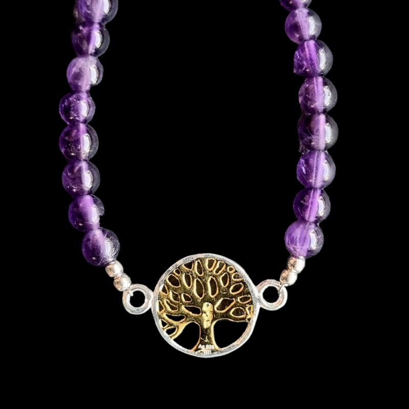 Golden Tree of Life bracelet with Brilliant Amethyst and 925 clasp