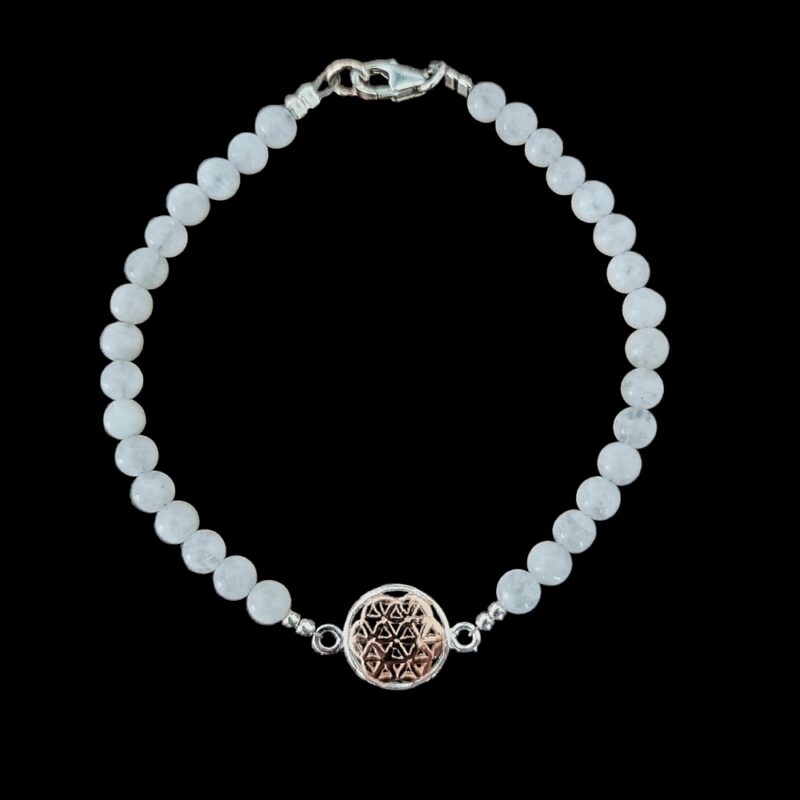 Fleur de Vie Armband in Rosé mit glänzendem Mondstein und 925er Verschluss