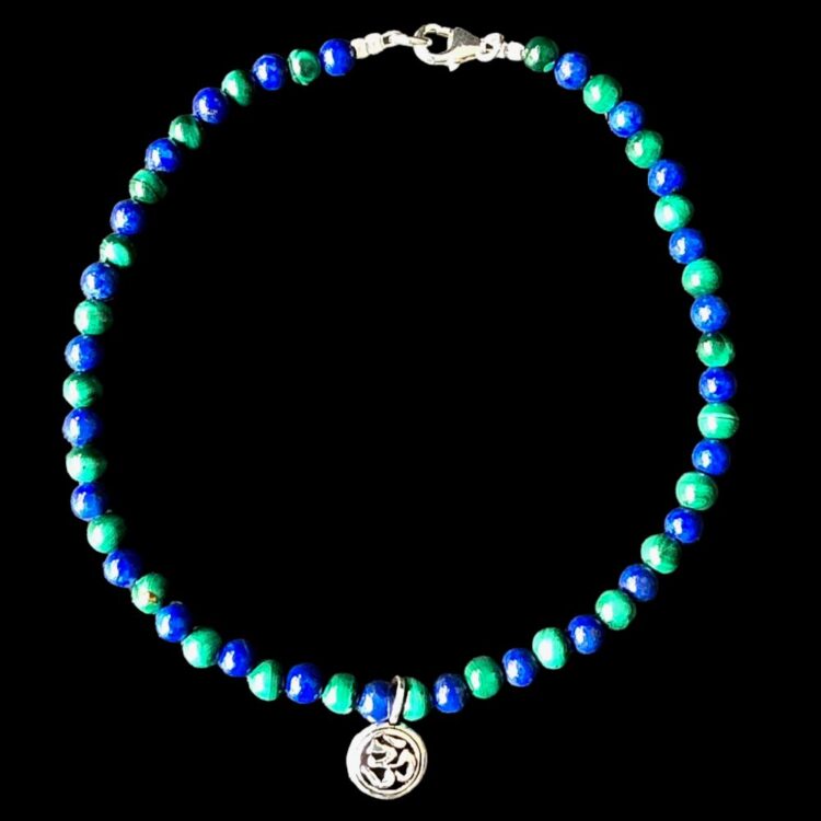 Bracelet de cheville Malachite Brillante et Lapis-lazuli Brillant avec fermoir 925 OM